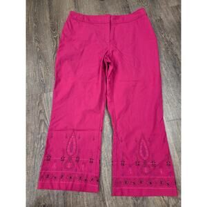 Worthington Women's Cropped Dark Pink Magenta Embroidered Pants Size 14